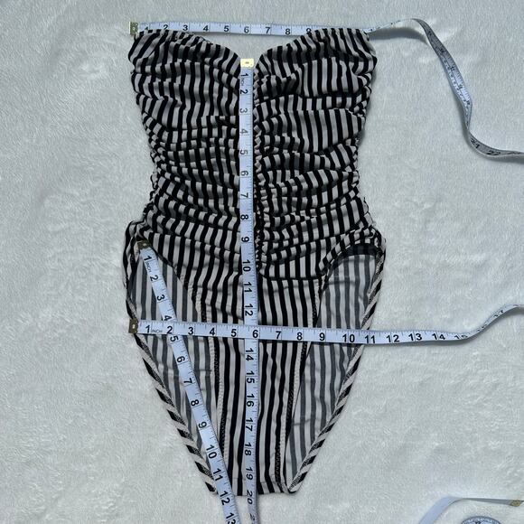 Norma Kamali Slinky Marissa Ivy Black White Stripe One Piece Swimsuit Small NWOT - Picture 9 of 13